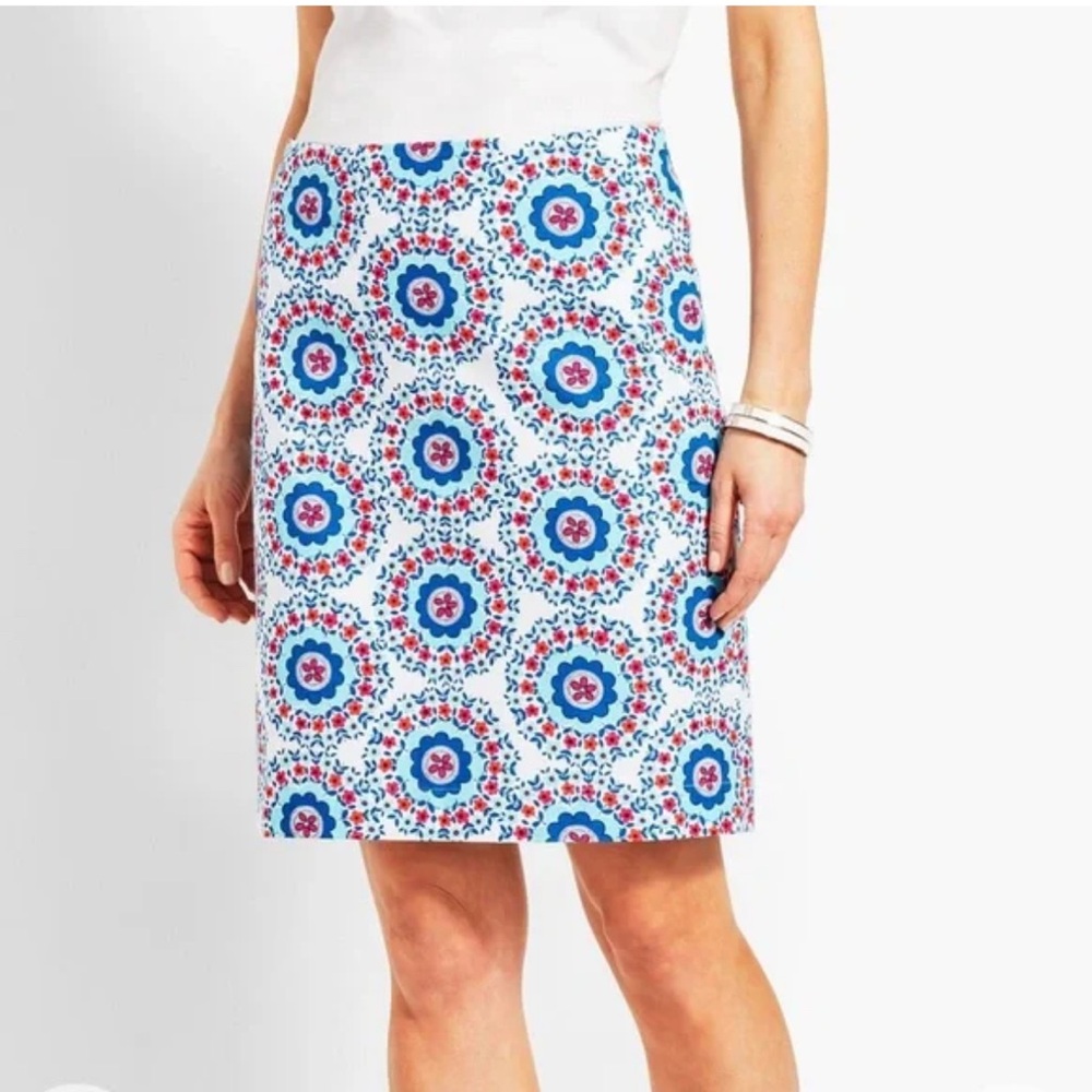 Talbots A-Line Skirt Women’s Size 6 Blue Red White Geometric Floral Print Preppy